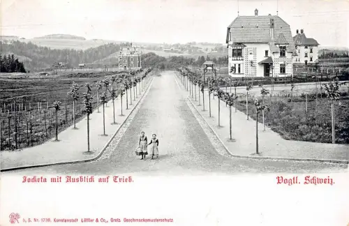 Vogtl. Schweiz Jocketa mit Ausblick auf Trieb Postkarte AK