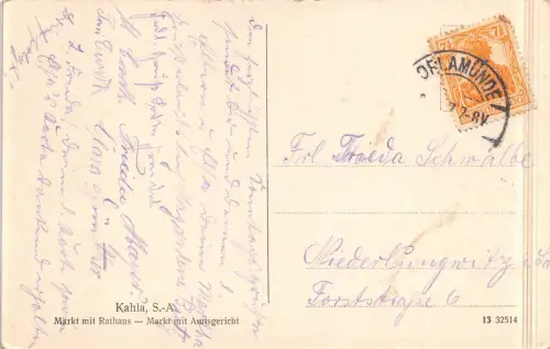 Kahla, S.-A, Markt mit Rathaus, Amtsgericht, Postkarte 1907