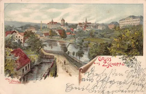 Gruss aus Zschopau Stadtansicht Erzgebirge Sachsen Postkarte AK 1900