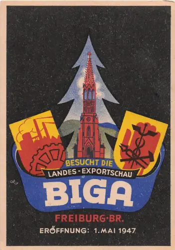 Landes - Exportschau BIGA Freiburg Br. 1. Mai 1947 Postkarte