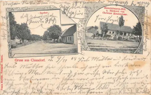 Gruss aus Clausdorf Teltow Dorfstrasse Materialwaren Bäkerei AK 1908