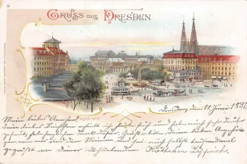Gruss aus Dresden Postplatz Postkarte AK 1897