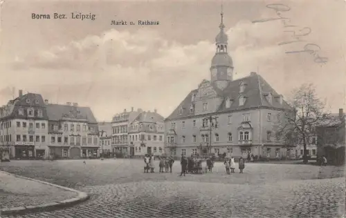 Borna Markt mit Rathaus Sachsen Postkarte AK 1916