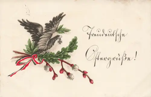 Treudeutscher Ostergrüße mit Adler und EK2 Postkarte AK 1916