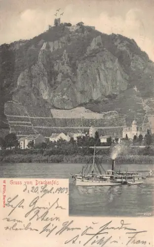 Gruss vom Drachenfels Dampfer Postkarte AK 1903