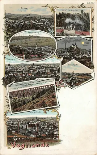 Gruss aus dem Vogtlande Hotel Steinicht, Panorama Karte Sachsen Litho Postkarte