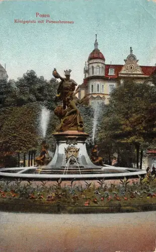 Posen Königsplatz mit Perseusbrunnen Feldpostkarte AK 1918