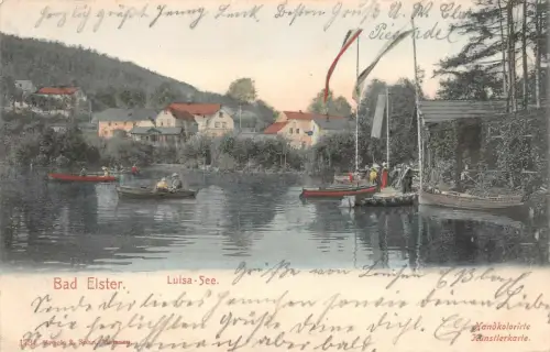 Bad Elster Luisa See Handkolorierte Künstlerkarte AK 1902