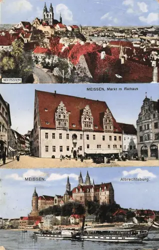 Stadtansicht, Markt mit Rathaus und Albrechtsburg Meißen Sachsen AK 1919
