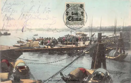 Deutsche Post in China AK Hafen von Shanghai gelaufen 1908