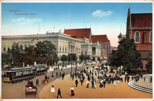 Breslau Schweidnitzer Straße Straßenbahn Feldpostkarte 1915