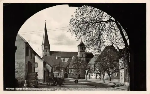 Münnerstadt (Ufr.) Anger Blick z. Stadtkirche Postkarte AK 1938