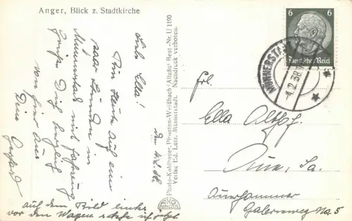 Münnerstadt (Ufr.) Anger Blick z. Stadtkirche Postkarte AK 1938