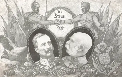 In Treue fest Portrait Kaiser Franz Josef und Kaiser Wilhelm II. Postkarte AK