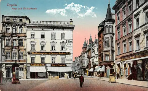 AK Oppeln Nicolaistrasse Laden Herren Bekleidungshaus Postkarte 1919
