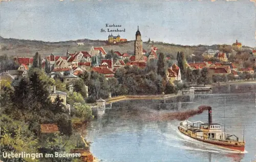 Ueberlingen am Bodensee Kurhaus St. Leonhard Dampfer Postkarte AK 1936