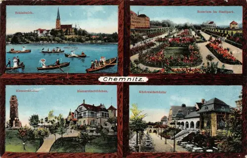 Bismarckschlößchen und Schloßteich Chemnitz Sachsen Postkarte AK 1913