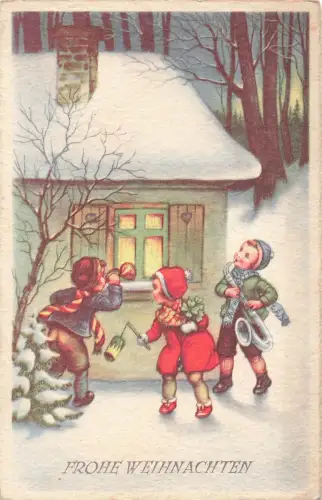 AK Weihnachten Kinder am Haus Musik Feldpost 1944