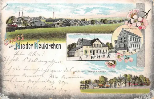 Gruss aus Nieder-Neukirchen Schloss-Schänke Rittergut Litho AK 1903