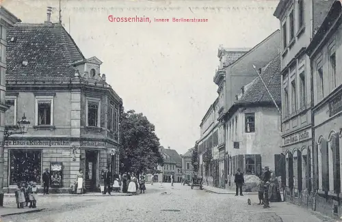 Grossenhai Kinder Frauen auf Innere Berlinerstrasse Postkarte 1912