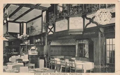 Innenansicht Hotel und Restaurant zum Kronprinzen in Hamburg Postkarte AK 1912