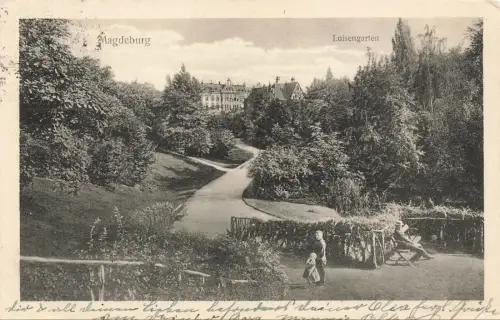 Luisengarten in Magdeburg Sachsen-Anhalt Postkarte AK 1930