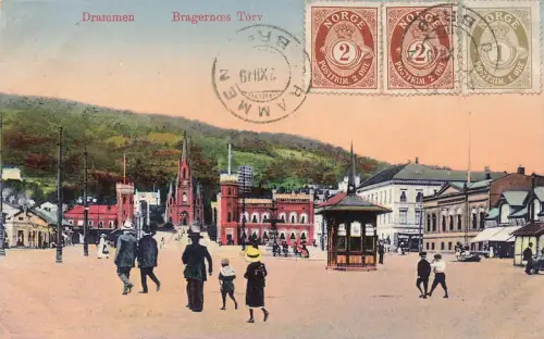 Bragernoes Torv in Drammen Norwegen Postkarte AK 1919