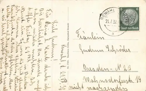 Ostseebad Rewahl Strand Postkarte 1937