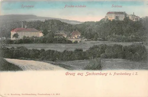 Gruss aus Sachsenburg b. Frankenberg i. S. Spinnerei Schloss Postkarte AK