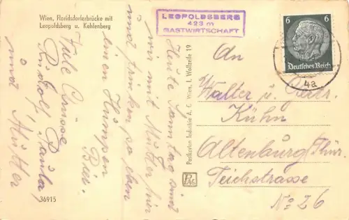 Wien Floridsdorferbrücke mit Leopoldsberg u. Kahlenberg Postkarte AK 1933