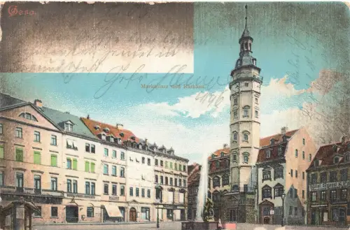 Marktplatz und Rathaus in Gera Thüringen Postkarte AK 1903