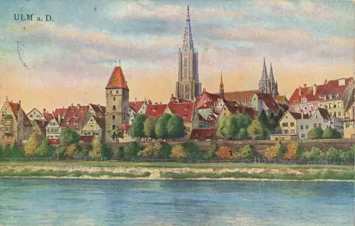 Stadtmauer und Kirche Ulm an der Donau Baden-Württemberg Postkarte AK 1928