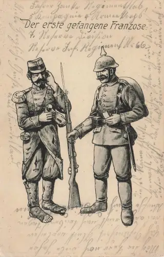 Der erste gefangene Franzose Soldaten Postkarte AK 1914