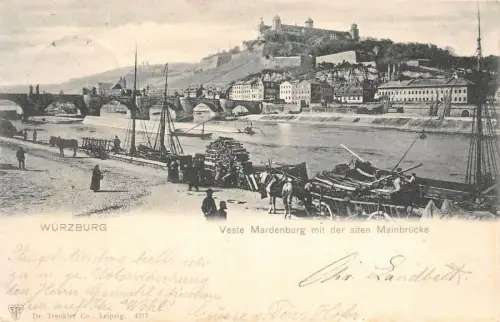 Würzburg Veste Mardenburg mit der alten Mainbrücke AK 1900