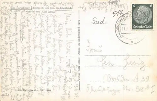 Bad Hirschberg-Thammühl am See Sudetenland AK 1939