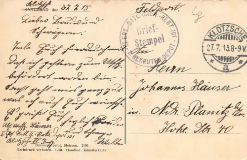 Karlsbad Stadtpark Feldpostkarte 1915
