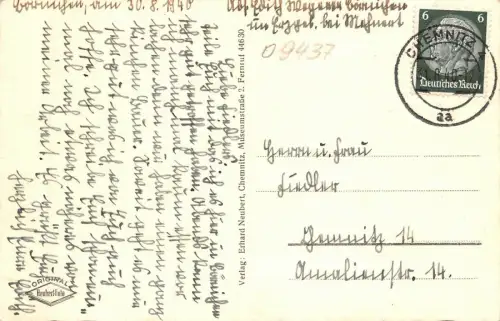 Stadtansicht Börnichen bei Zschopau Sachsen Postkarte AK 1940