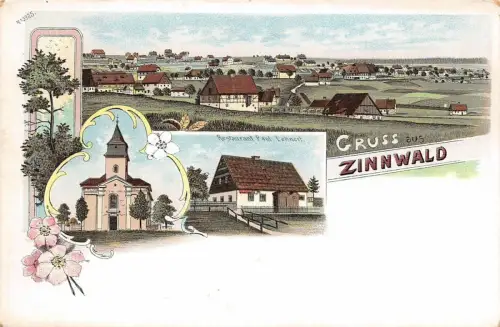 Gruss aus Zinnwald mit Restaurant Paul Leinnett Sachsen Litho Postkarte