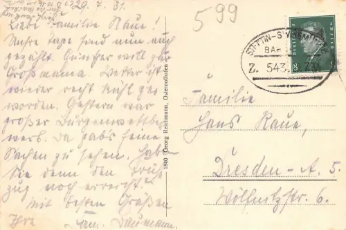 AK Seebad Osternothafen Hafenbild Leuchturm Liebespaar am Boote 1931