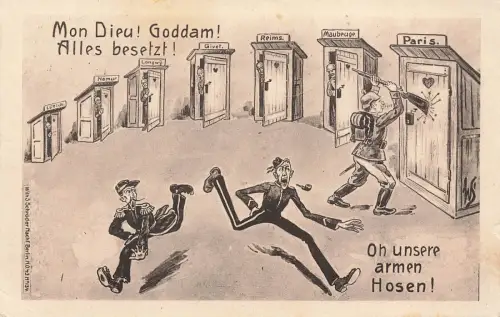 Mon Dieu! Goddam! Alles besetzt! Patriotika Postkarte AK 1914