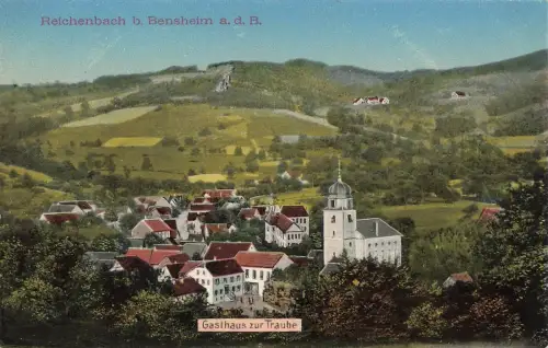 Blick auf Reichenbach Gasthaus zur Traube bei Bensheim Hessen Postkarte AK