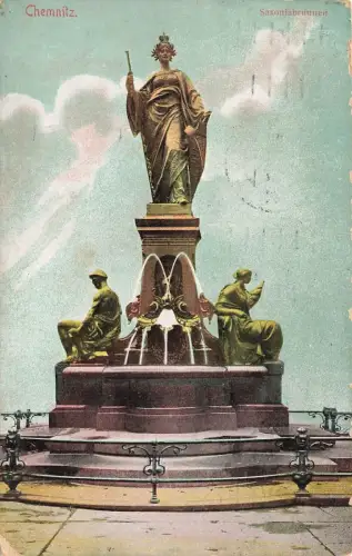 Saxoniabrunnen in Chemnitz Sachsen Postkarte AK 1912