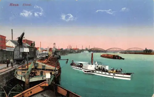 Riesa Elbkanal Dampfer Feldpostkarte 1916
