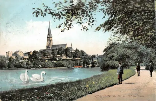 Partie am Schlossteich Chemnitz Sachsen Postkarte AK 1908