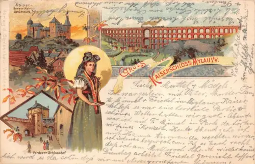 Gruss vom Kaiserschloss Mylau i/V. Nord-Ansicht Schlosshof AK 1923