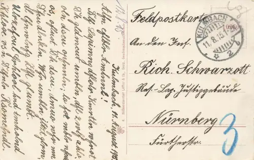 Kulmbacher Rizzibräu Aktiengesellschaft in Kulmbach Bayern Postkarte AK 1915