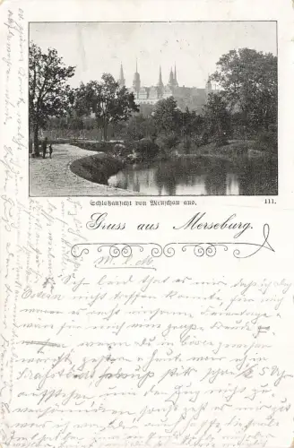Gruß aus Merseburg mit Schlossansicht Sachsen-Anhalt Postkarte AK 1900
