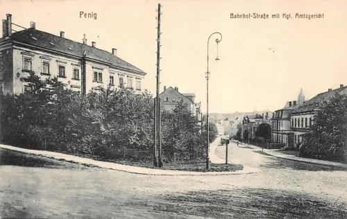 Penig Bahnhof-Straße mit Kgl. Amtsgericht Feldpostkarte 1916