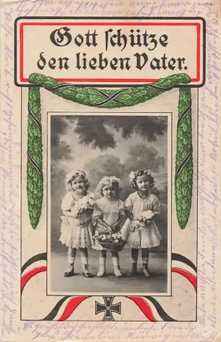 Gott schütze den lieben Vater, Kleine Mädchen, EK2 Postkarte AK