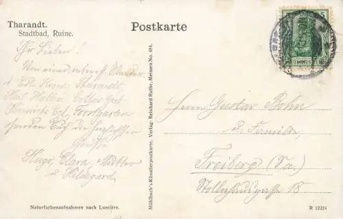Stadtbad und Ruine in Tharandt Erzgebirge Sachsen Postkarte AK 1913